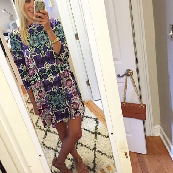 Free People New Romantics Fiesta Trapeze Mini Dress M Purple Floral Stretch - Picture 7 of 14